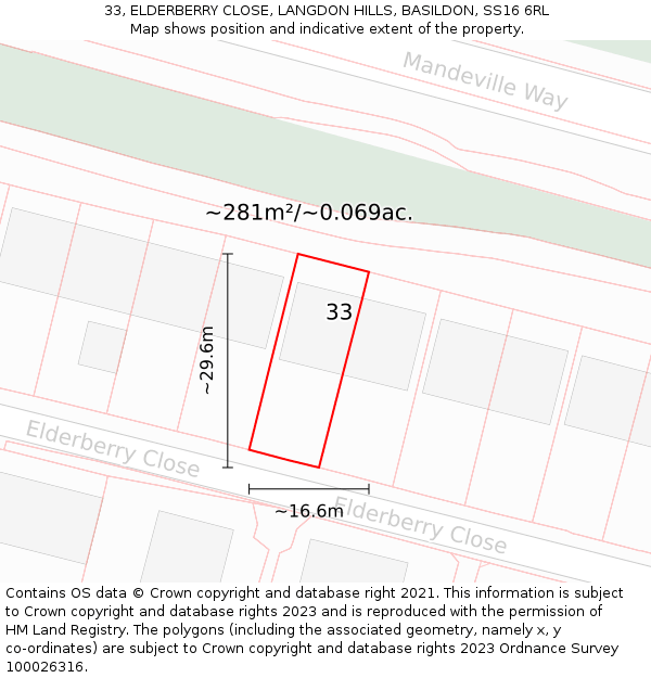 33, ELDERBERRY CLOSE, LANGDON HILLS, BASILDON, SS16 6RL: Plot and title map