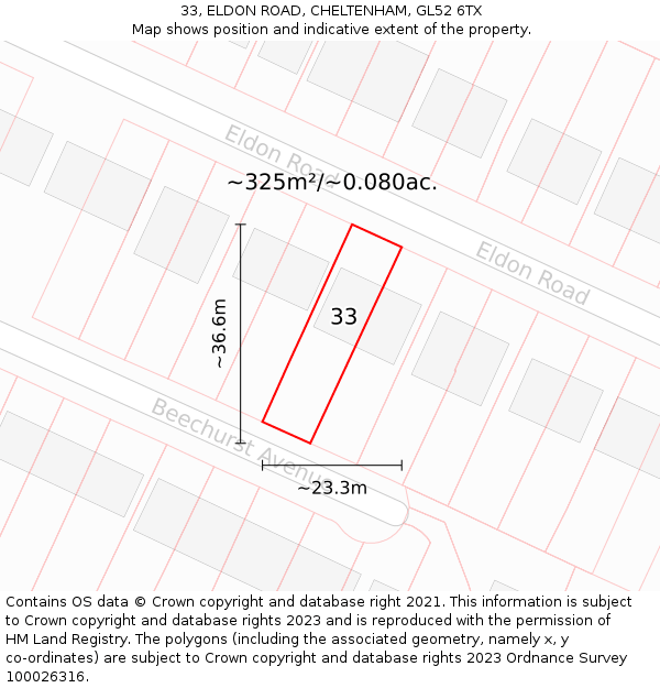 33, ELDON ROAD, CHELTENHAM, GL52 6TX: Plot and title map