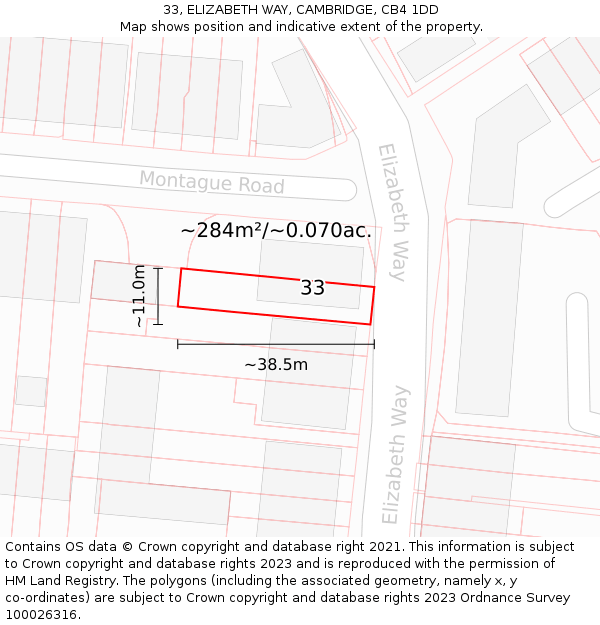 33, ELIZABETH WAY, CAMBRIDGE, CB4 1DD: Plot and title map
