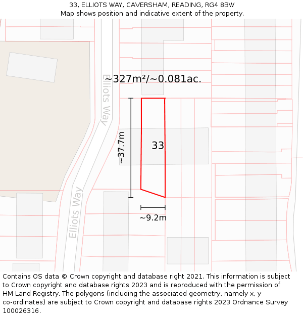 33, ELLIOTS WAY, CAVERSHAM, READING, RG4 8BW: Plot and title map