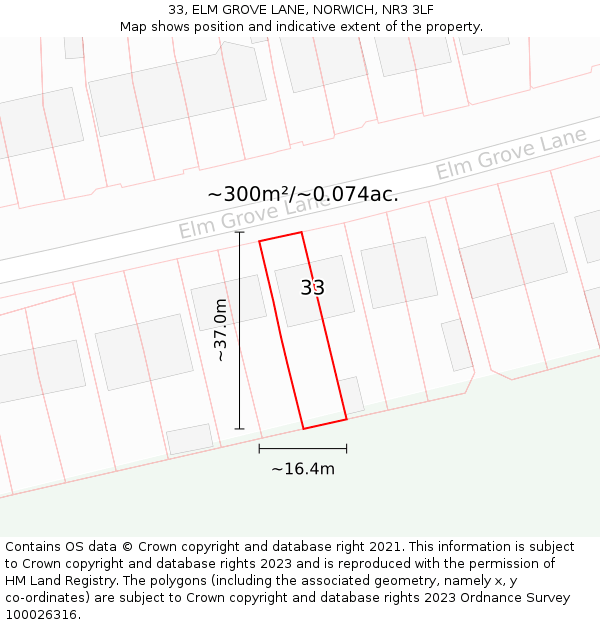 33, ELM GROVE LANE, NORWICH, NR3 3LF: Plot and title map