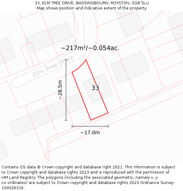 33, ELM TREE DRIVE, BASSINGBOURN, ROYSTON, SG8 5LU: Plot and title map