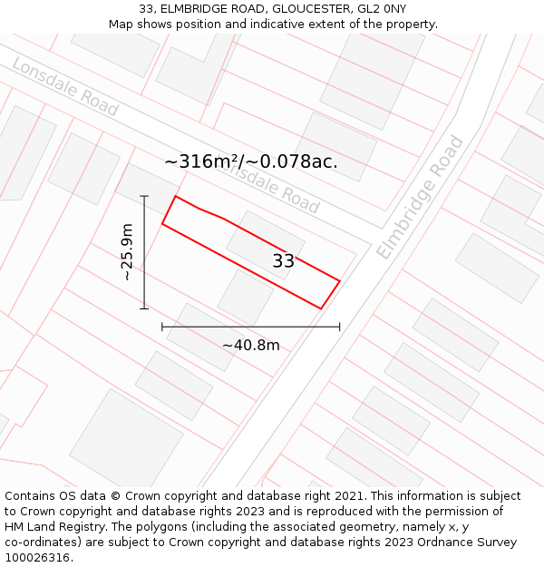33, ELMBRIDGE ROAD, GLOUCESTER, GL2 0NY: Plot and title map
