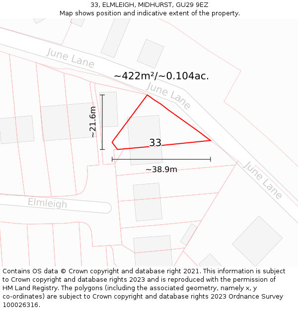 33, ELMLEIGH, MIDHURST, GU29 9EZ: Plot and title map