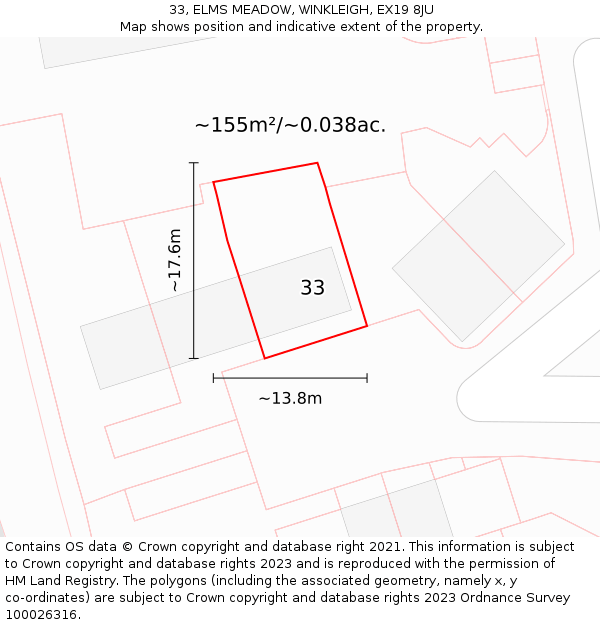 33, ELMS MEADOW, WINKLEIGH, EX19 8JU: Plot and title map