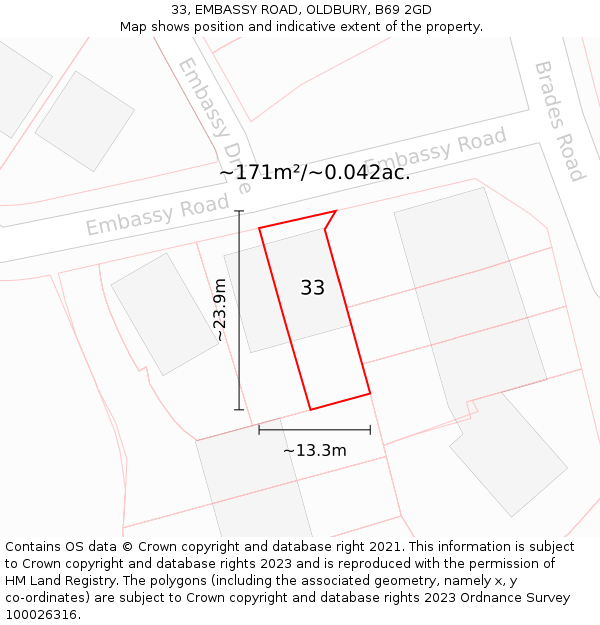 33, EMBASSY ROAD, OLDBURY, B69 2GD: Plot and title map