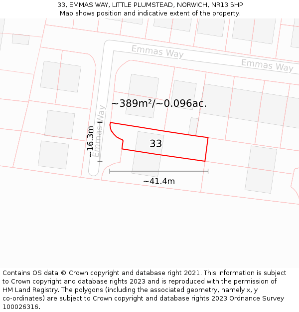 33, EMMAS WAY, LITTLE PLUMSTEAD, NORWICH, NR13 5HP: Plot and title map