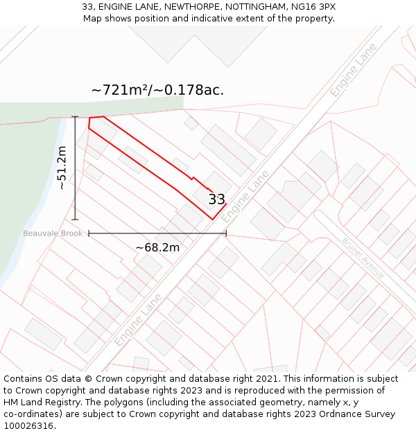 33, ENGINE LANE, NEWTHORPE, NOTTINGHAM, NG16 3PX: Plot and title map
