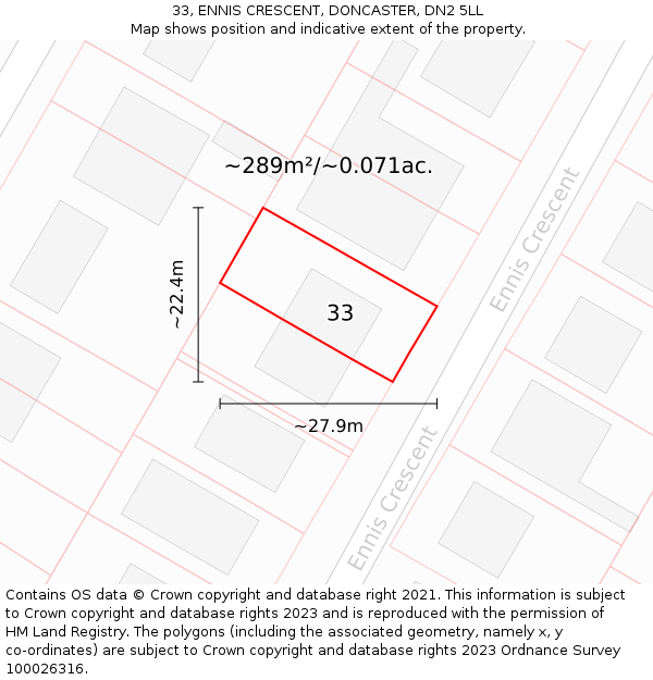 33, ENNIS CRESCENT, DONCASTER, DN2 5LL: Plot and title map