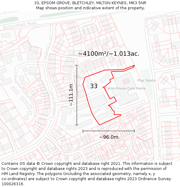 33, EPSOM GROVE, BLETCHLEY, MILTON KEYNES, MK3 5NR: Plot and title map