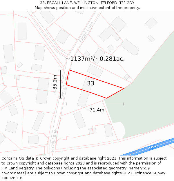 33, ERCALL LANE, WELLINGTON, TELFORD, TF1 2DY: Plot and title map