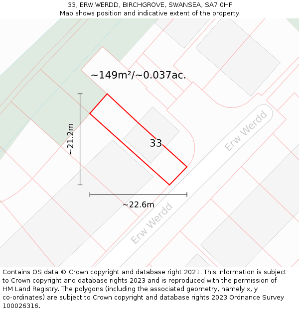 33, ERW WERDD, BIRCHGROVE, SWANSEA, SA7 0HF: Plot and title map
