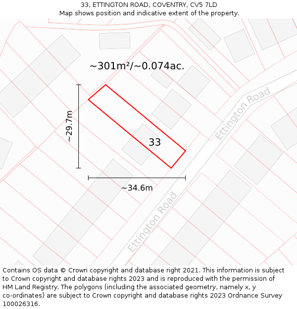33, ETTINGTON ROAD, COVENTRY, CV5 7LD: Plot and title map