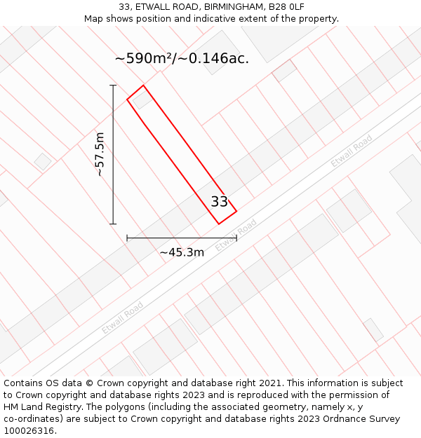 33, ETWALL ROAD, BIRMINGHAM, B28 0LF: Plot and title map