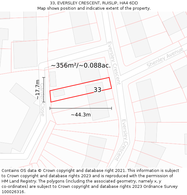 33, EVERSLEY CRESCENT, RUISLIP, HA4 6DD: Plot and title map