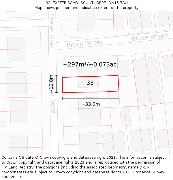 33, EXETER ROAD, SCUNTHORPE, DN15 7AU: Plot and title map