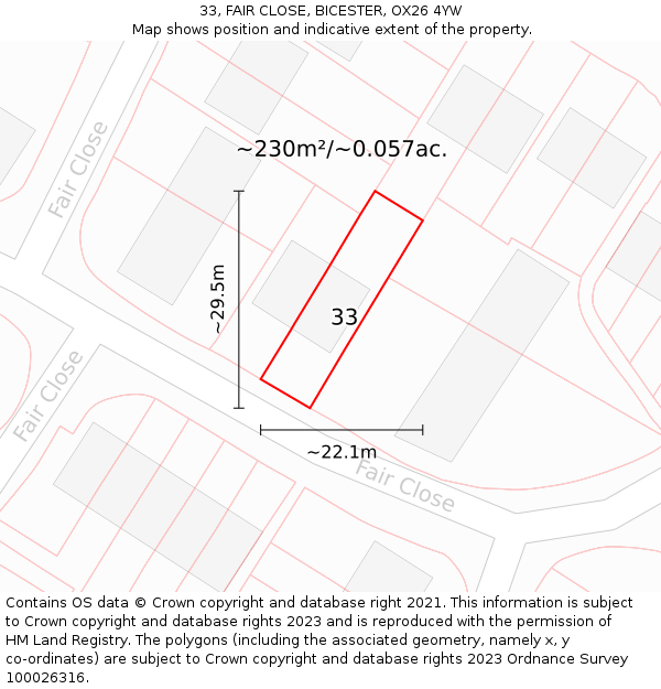 33, FAIR CLOSE, BICESTER, OX26 4YW: Plot and title map