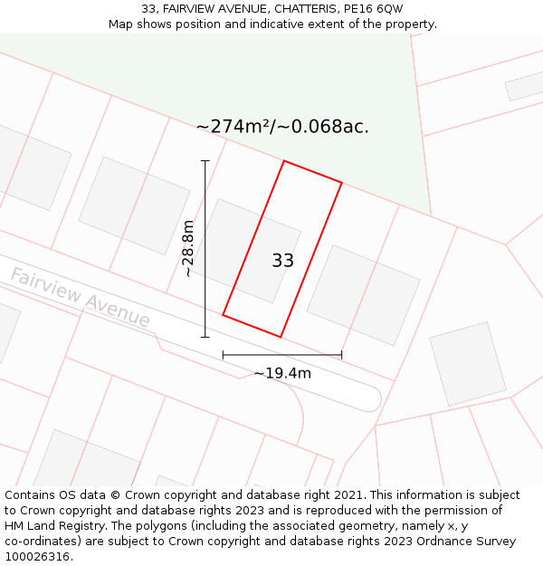 33, FAIRVIEW AVENUE, CHATTERIS, PE16 6QW: Plot and title map