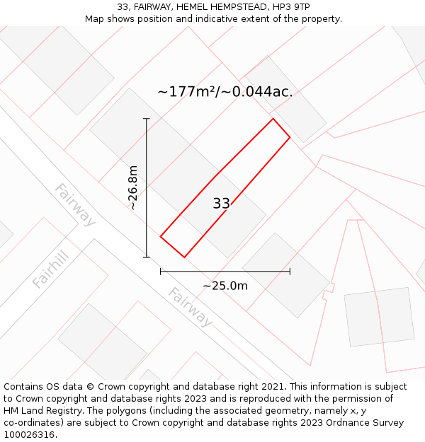33, FAIRWAY, HEMEL HEMPSTEAD, HP3 9TP: Plot and title map