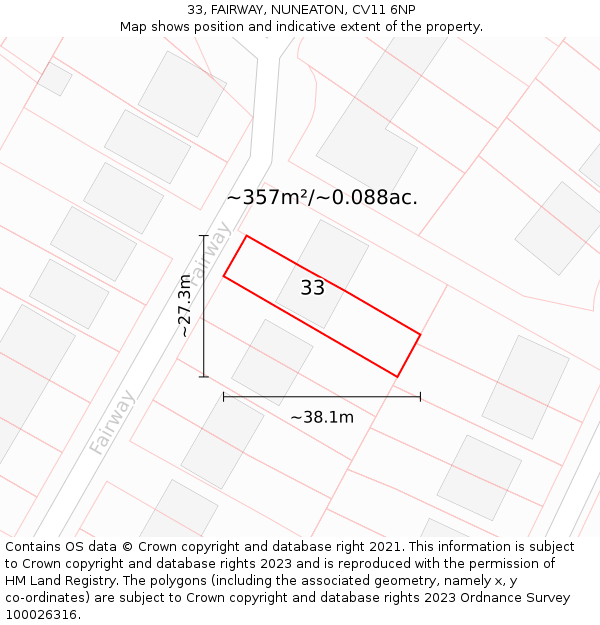 33, FAIRWAY, NUNEATON, CV11 6NP: Plot and title map