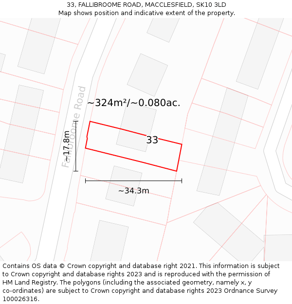 33, FALLIBROOME ROAD, MACCLESFIELD, SK10 3LD: Plot and title map