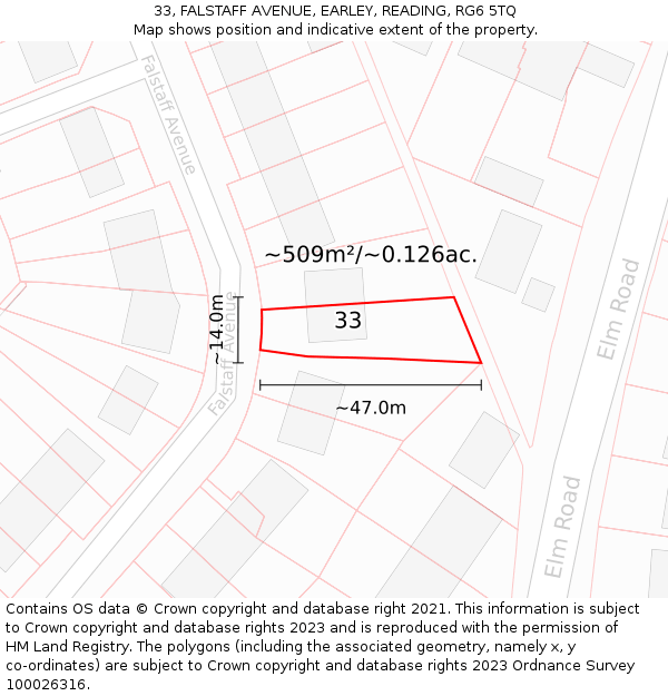 33, FALSTAFF AVENUE, EARLEY, READING, RG6 5TQ: Plot and title map