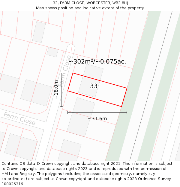 33, FARM CLOSE, WORCESTER, WR3 8HJ: Plot and title map