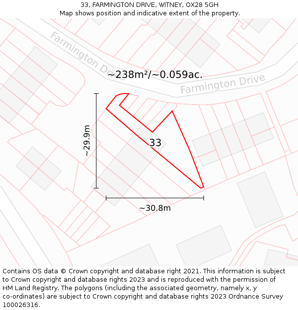 33, FARMINGTON DRIVE, WITNEY, OX28 5GH: Plot and title map