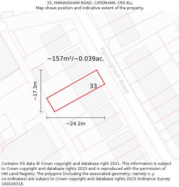 33, FARNINGHAM ROAD, CATERHAM, CR3 6LL: Plot and title map