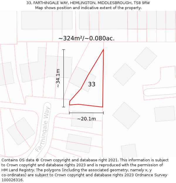 33, FARTHINGALE WAY, HEMLINGTON, MIDDLESBROUGH, TS8 9RW: Plot and title map