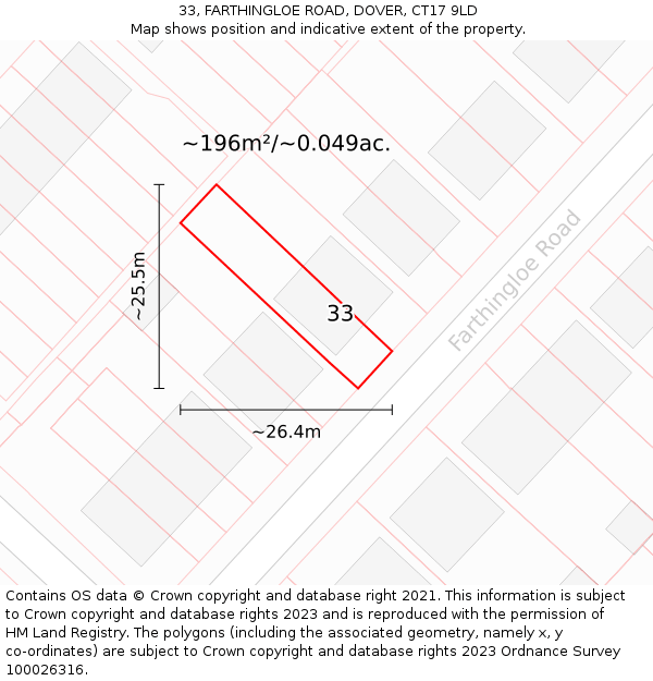 33, FARTHINGLOE ROAD, DOVER, CT17 9LD: Plot and title map