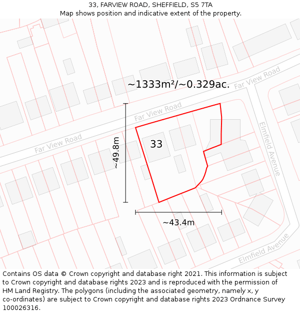33, FARVIEW ROAD, SHEFFIELD, S5 7TA: Plot and title map