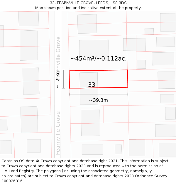33, FEARNVILLE GROVE, LEEDS, LS8 3DS: Plot and title map