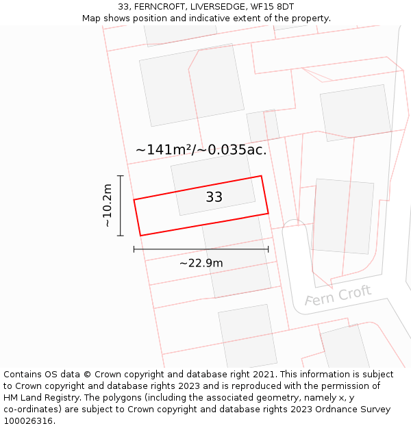 33, FERNCROFT, LIVERSEDGE, WF15 8DT: Plot and title map