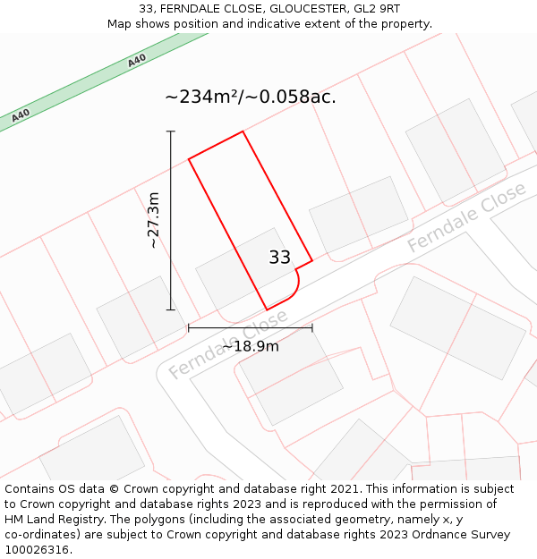 33, FERNDALE CLOSE, GLOUCESTER, GL2 9RT: Plot and title map