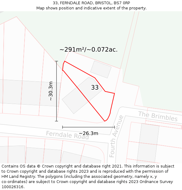 33, FERNDALE ROAD, BRISTOL, BS7 0RP: Plot and title map