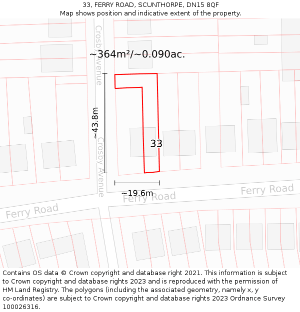 33, FERRY ROAD, SCUNTHORPE, DN15 8QF: Plot and title map