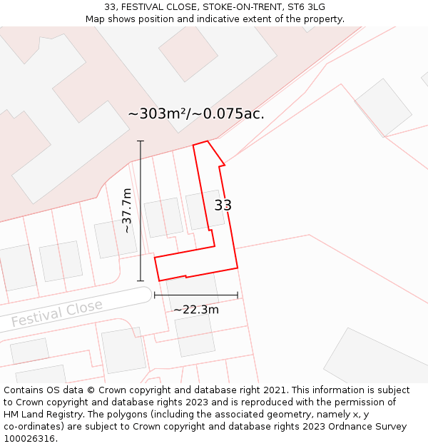 33, FESTIVAL CLOSE, STOKE-ON-TRENT, ST6 3LG: Plot and title map