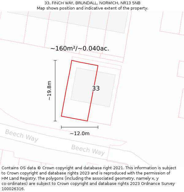 33, FINCH WAY, BRUNDALL, NORWICH, NR13 5NB: Plot and title map