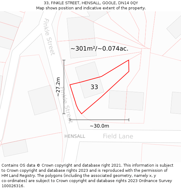 33, FINKLE STREET, HENSALL, GOOLE, DN14 0QY: Plot and title map