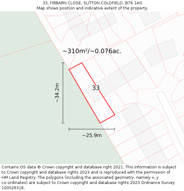 33, FIRBARN CLOSE, SUTTON COLDFIELD, B76 1AG: Plot and title map