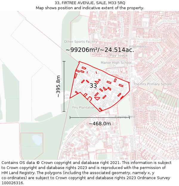 33, FIRTREE AVENUE, SALE, M33 5RQ: Plot and title map