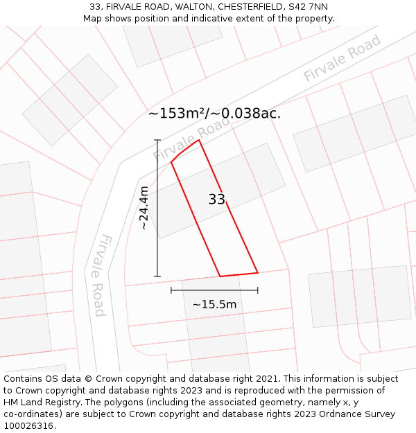 33, FIRVALE ROAD, WALTON, CHESTERFIELD, S42 7NN: Plot and title map