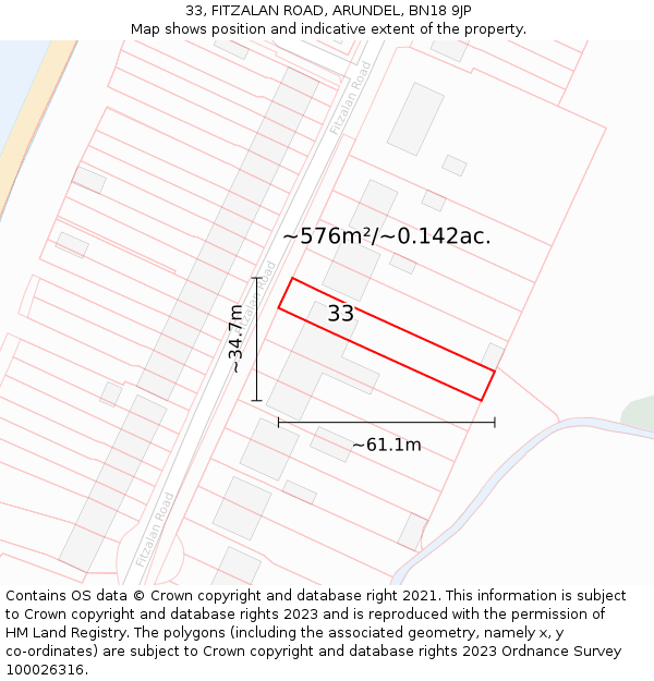 33, FITZALAN ROAD, ARUNDEL, BN18 9JP: Plot and title map
