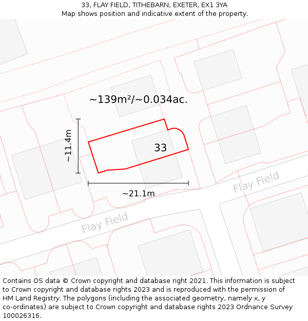 33, FLAY FIELD, TITHEBARN, EXETER, EX1 3YA: Plot and title map