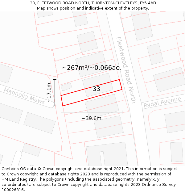 33, FLEETWOOD ROAD NORTH, THORNTON-CLEVELEYS, FY5 4AB: Plot and title map