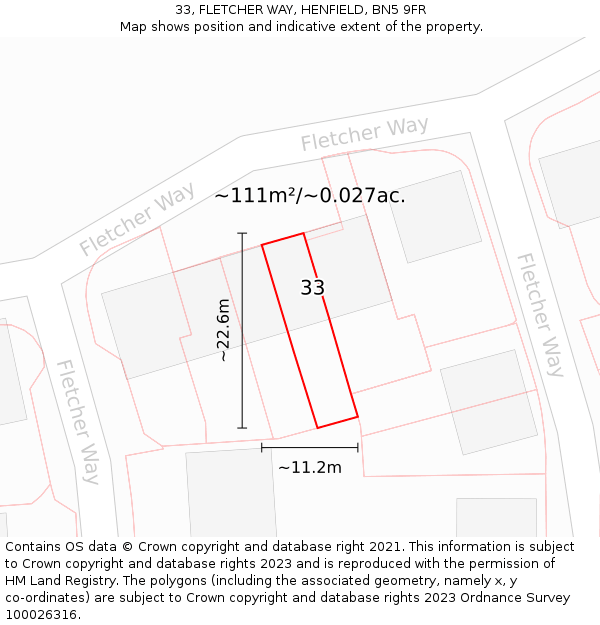 33, FLETCHER WAY, HENFIELD, BN5 9FR: Plot and title map