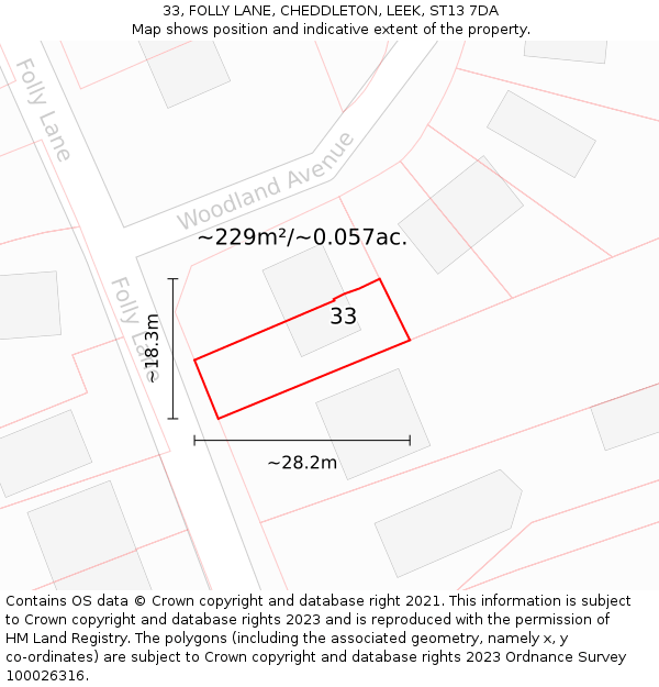 33, FOLLY LANE, CHEDDLETON, LEEK, ST13 7DA: Plot and title map