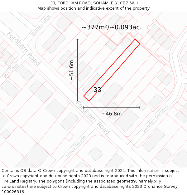 33, FORDHAM ROAD, SOHAM, ELY, CB7 5AH: Plot and title map