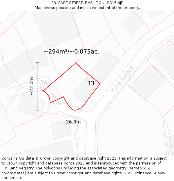 33, FORE STREET, BASILDON, SS15 4JP: Plot and title map